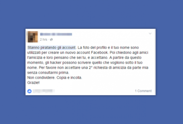 Avviso su Facebook (ritaglio web)