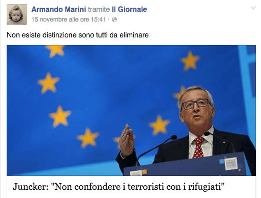 Uno dei post di Armando Marini (screenshot Facebook)