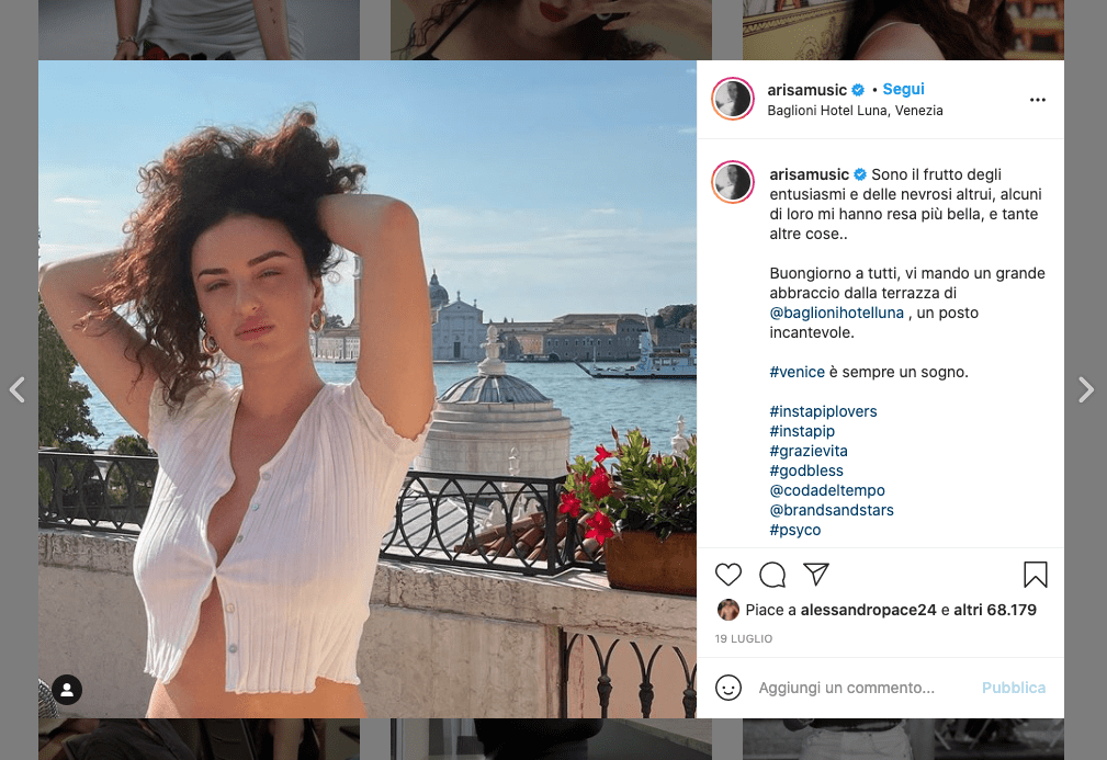 Schermata profilo Instagram di Arisa (Instagram)